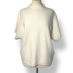 NWT 100% Cashmere Basketweave Short Sleeve Mock Turtleneck Cream Sweater Sz S